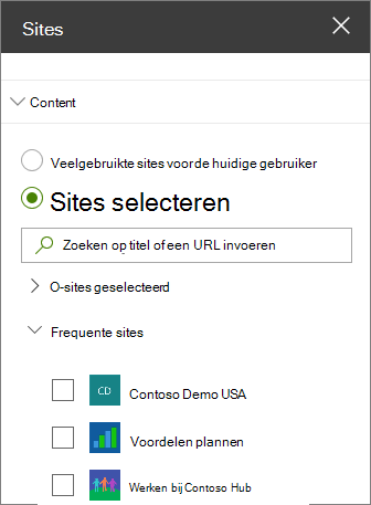 Instellingen voor webonderdeel Sites