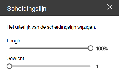 Het detailvenster van het webonderdeel Divider in SharePoint Online tijdens het bewerken van een site