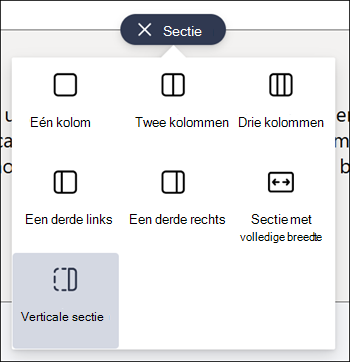 Verticale sectie gemarkeerd in lijst met sectietypen