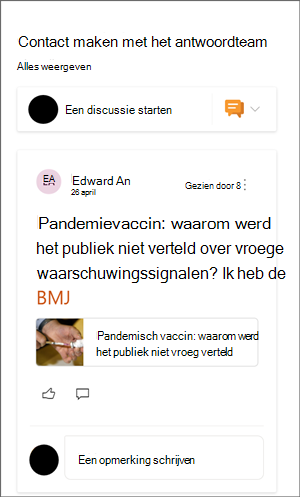 Afbeelding van het yammer-webonderdeel met een voorbeeldgesprek.