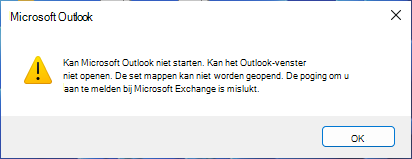 Foutbericht dat aangeeft dat Outlook niet kan worden gestart