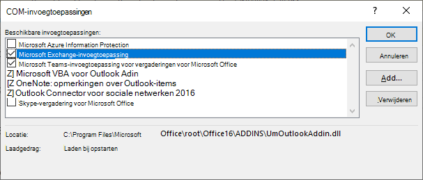 Het venster van de Outlook coms-invoegtoepassing is geopend.