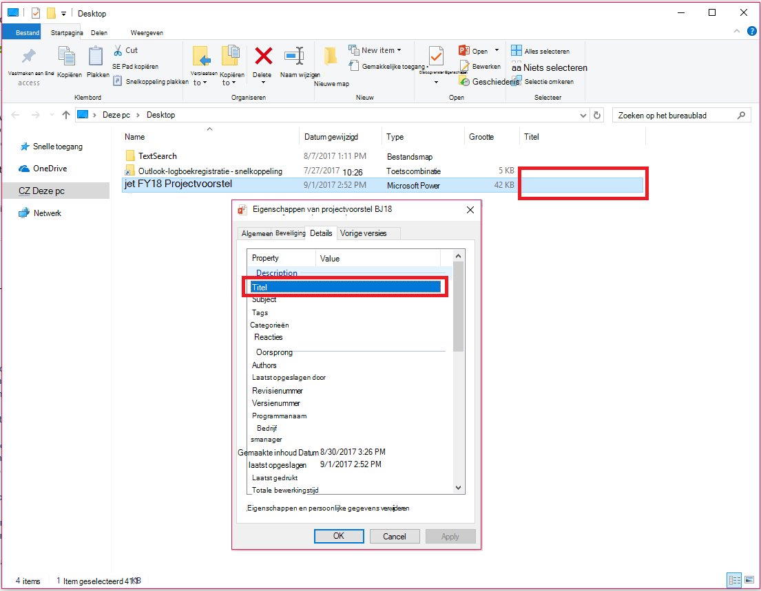 Eigenschappen van Office-documenten in Windows BestandenverkennerSTATUS