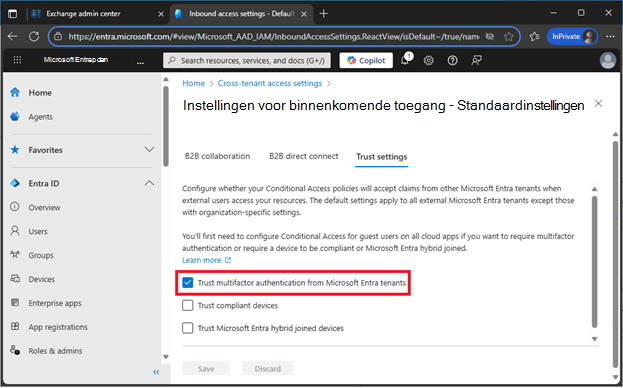 Meervoudige verificatie van Microsoft Entra-tenants vertrouwen selecteren