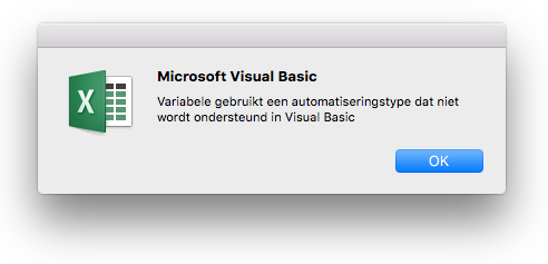 Microsoft Visual Basic-fout: Variabel gebruik en automatiseringstype worden niet ondersteund in Visual Basic.