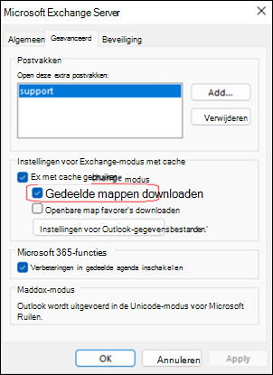 Voorbeeld van het downloaden van gedeelde mappen in Outlook