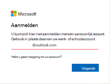Schermafbeelding van aanmeldingsfout in Outlook