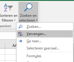 De opdracht Vervangen op het lint