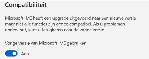 Schermopname van de Microsoft IME-compatibiliteitssectie