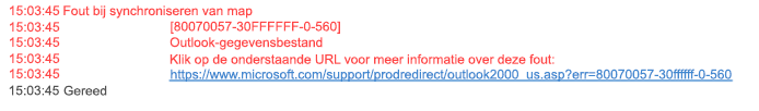 Synchronisatieproblemen met map, fout 80070057-30FFFFFF-0-560