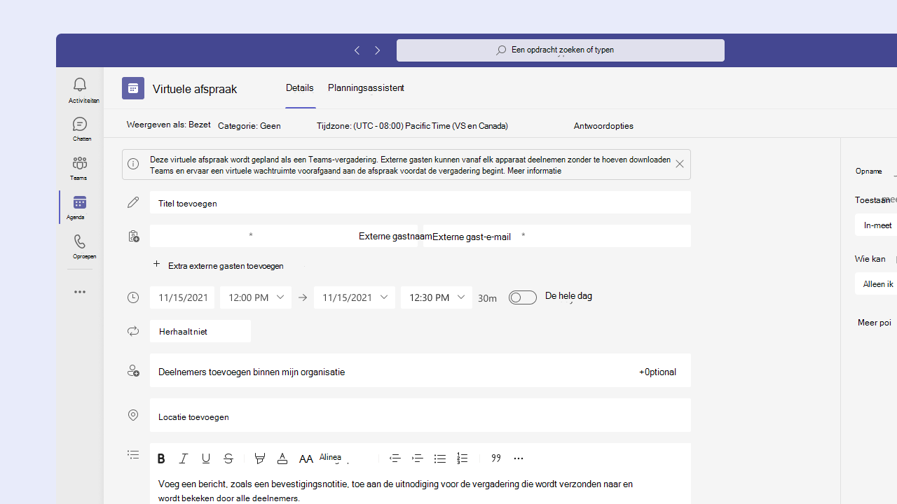 De sjabloon Virtuele afspraakvergadering gebruiken