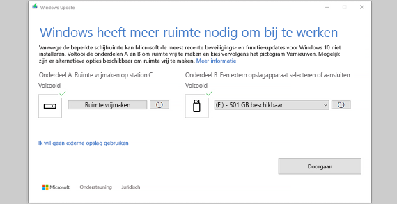 Windows needs more space to update message