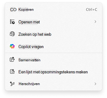 Schermopname van het contextmenu Click to Do met Vraag het aan Copilot