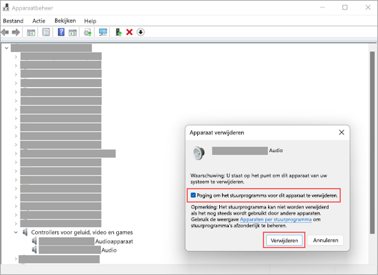 Verwijder een audioapparaat in Apparaatbeheer in Windows 11.