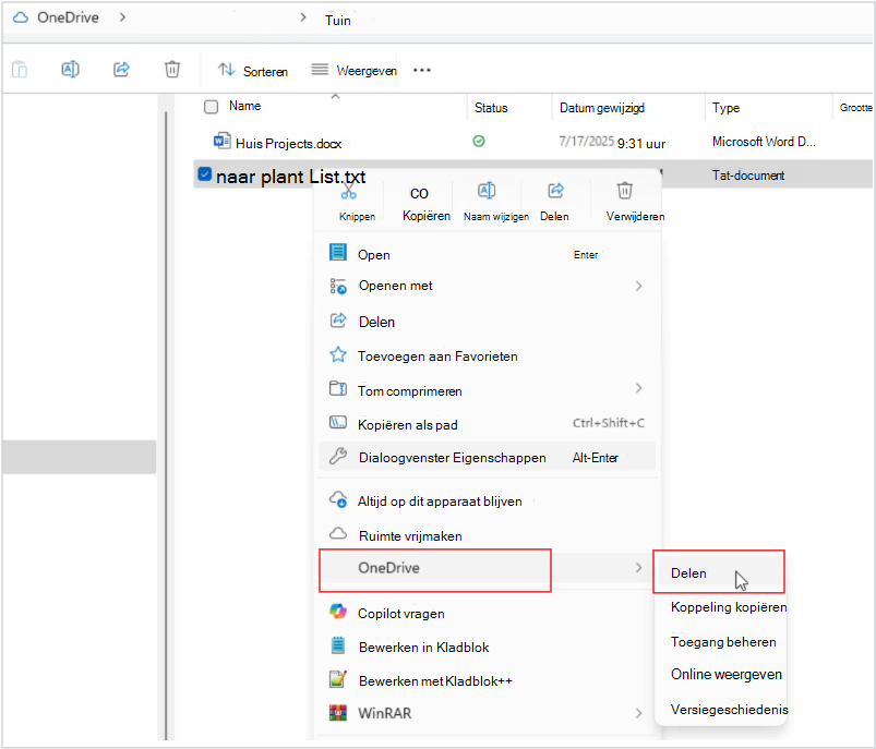 Schermopname van OneDrive FileSharing