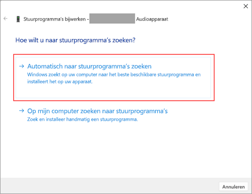 Zoek naar audiostuurprogramma's in Windows 11-instellingen.