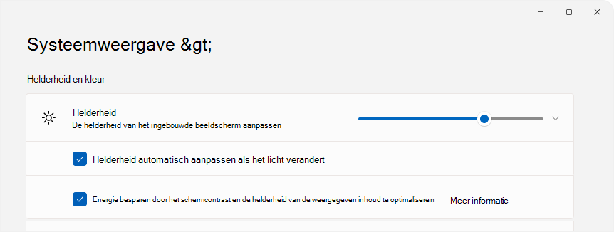 schermopname van Instellingen met helderheidsinstellingen.