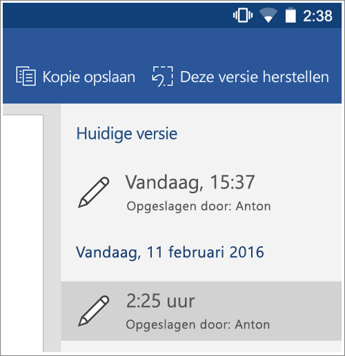 Schermopname van de optie Geschiedenis om eerdere versies in Android te herstellen.