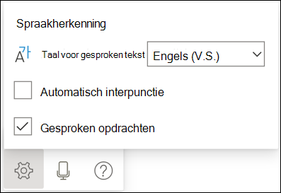 Instellingen voor de werkbalk Dicteren