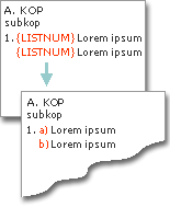listnum fields used to generate letters on the same lines as numbers