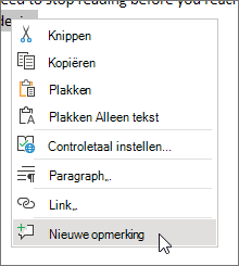 Kies nieuwe opmerking in het snelmenu