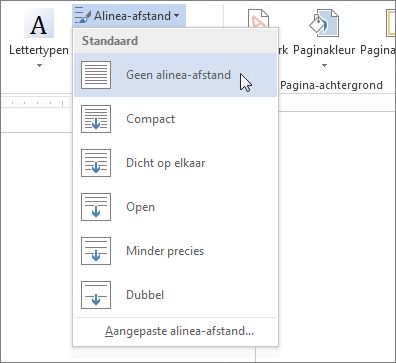 Geen alinea-afstand in het menu Alinea-afstand