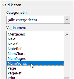Het dialoogvenster Veld
