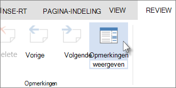 Afbeelding van de opdracht Opmerkingen weergeven onder het tabblad Opmerkingen in de leesweergave van Word Web App