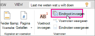 Knop Eindnoot invoegen in Word Online