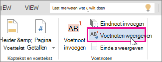 Knop Voetnoten in Word Online weergeven