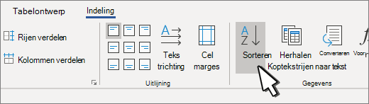 Knop Sorteren wanneer u een tabel hebt geselecteerd