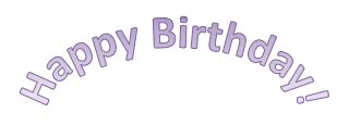Een voorbeeld van WordArt met de tekst Happy Birthday die gebogen tekst is.