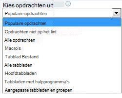 De lijst Kies opdrachten uit