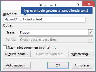 Typ in het labelveld de optionele aangepaste tekst voor uw bijschriften.