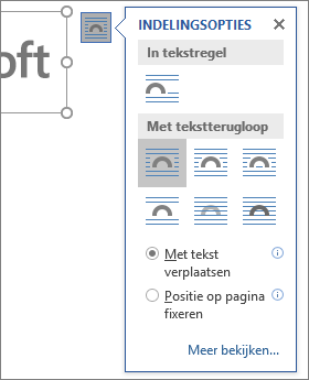 Klik op de indelingsopties om te kiezen hoe de tekst rond de ingevoegde afbeelding wordt weergegeven.