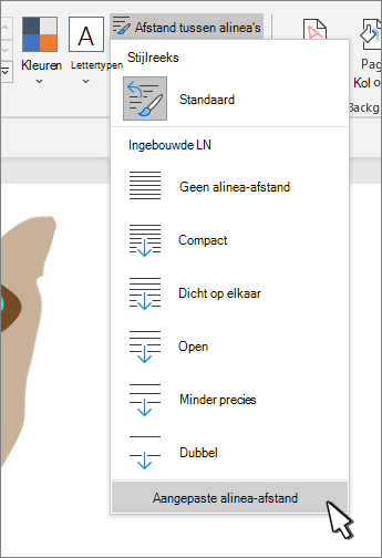 Aangepaste alinea-afstand geselecteerd