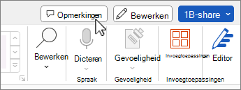Knop Opmerkingen op het lint