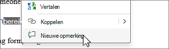 Selecteer Nieuwe opmerking in het snelmenu met de rechtermuisknop