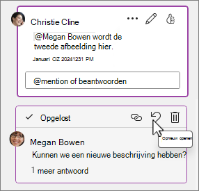 Knop Opgelost bericht opnieuw openen