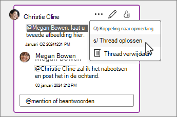 Een threadoptie oplossen die is geselecteerd in het menu