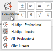 Afbeelding van het menu Converteren met de notatieopties voor het converteren van de vergelijking.