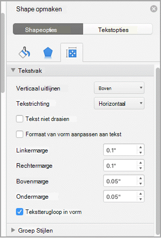 Schermopname van het deelvenster Opmaak