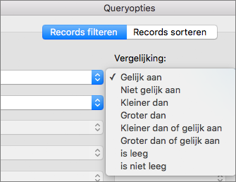 Klik op de vergelijkingsopties die u wilt instellen