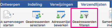 Klik om de lijst Afdruk samenvoegen te filteren