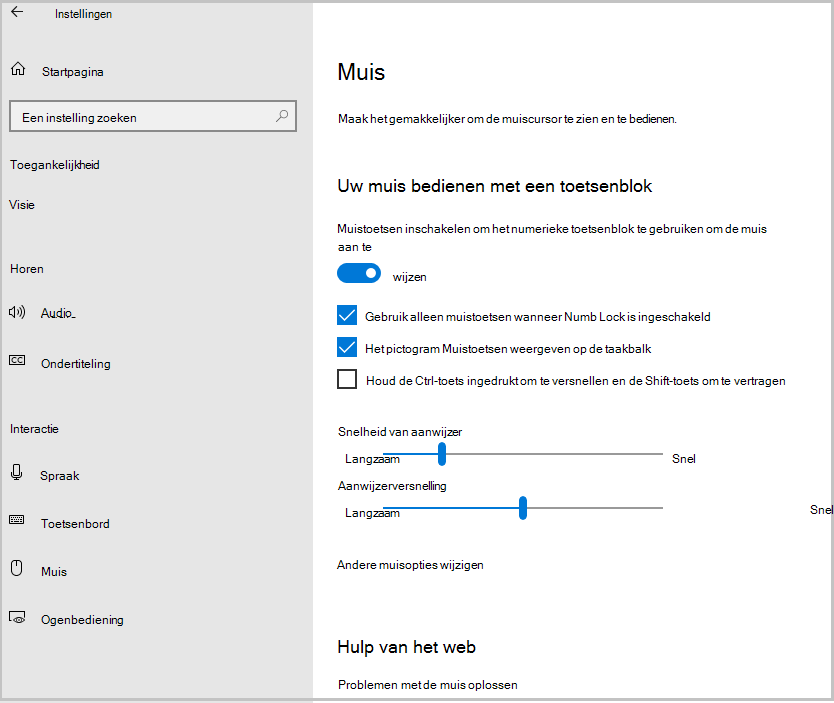 Schermopname van het inschakelen van Windows10Mousekeys