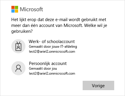 Aanmeldingsscherm met twee e-mailadressen