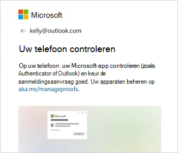 Schermopname van de aanmeldingsprompt met de tekst Controleer uw Outlook-app