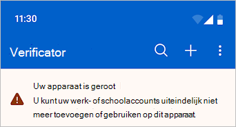 Een schermopname van Microsoft Authenticator met een waarschuwingsbericht.