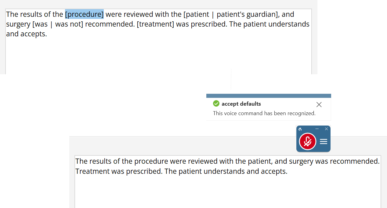 Automatisch ingevoegde tekst in document, opdracht Standaardinstellingen accepteren en laatste document met haken verwijderd.