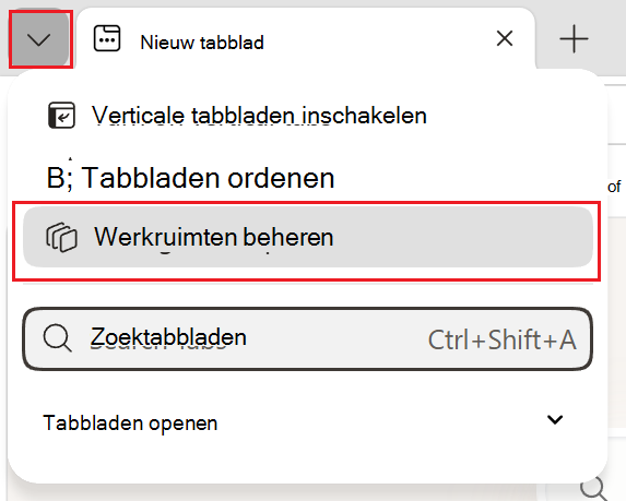 Schermopname van Werkruimten beheren.